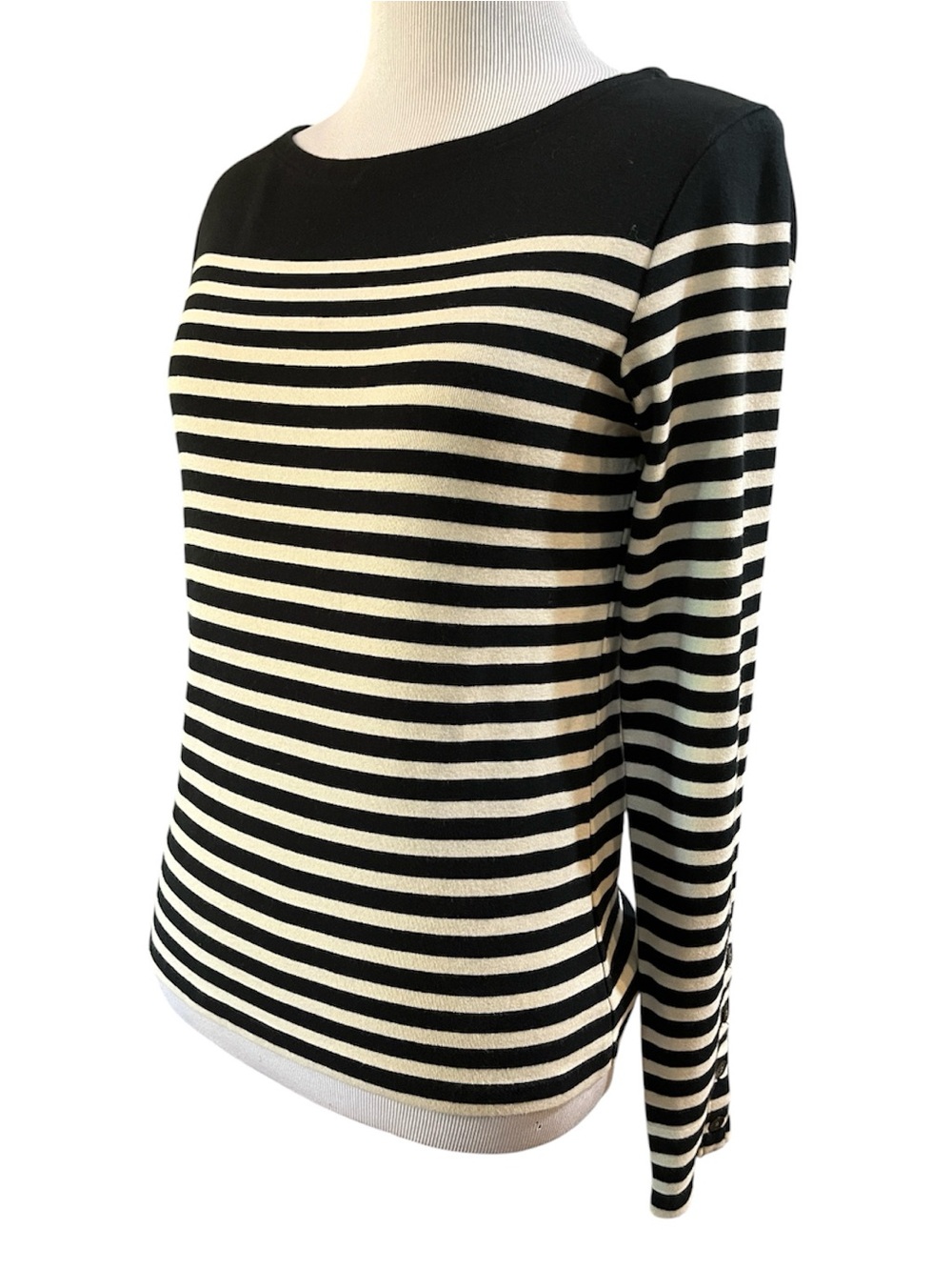 BANANA REPUBLIC LONG SLEEVE STRIPED COTTON TOP BLACK BEIGE SIZE SMALL